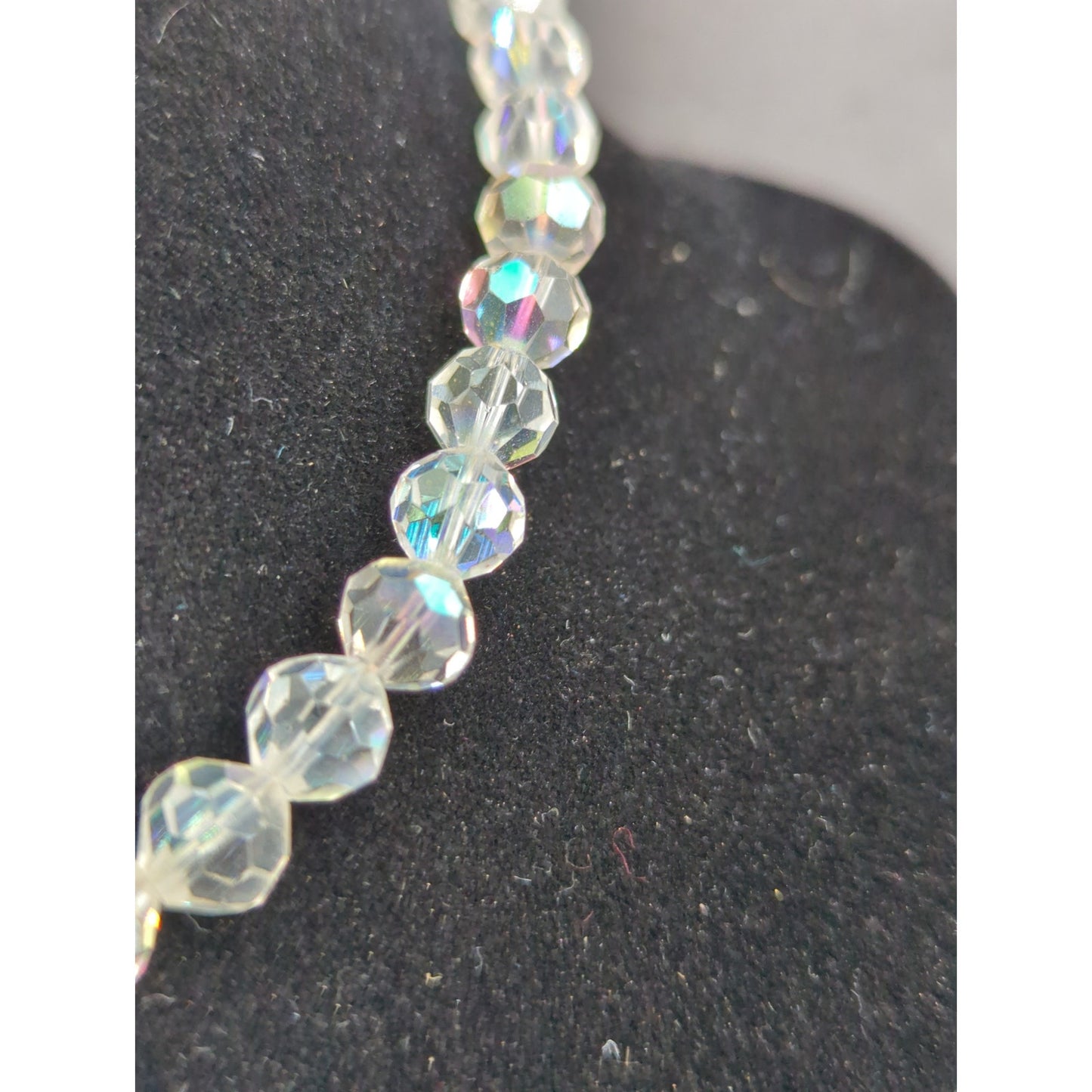 Vintage Clear Aurora Borealis Crystal Bead Necklace Mid-Century Glamour