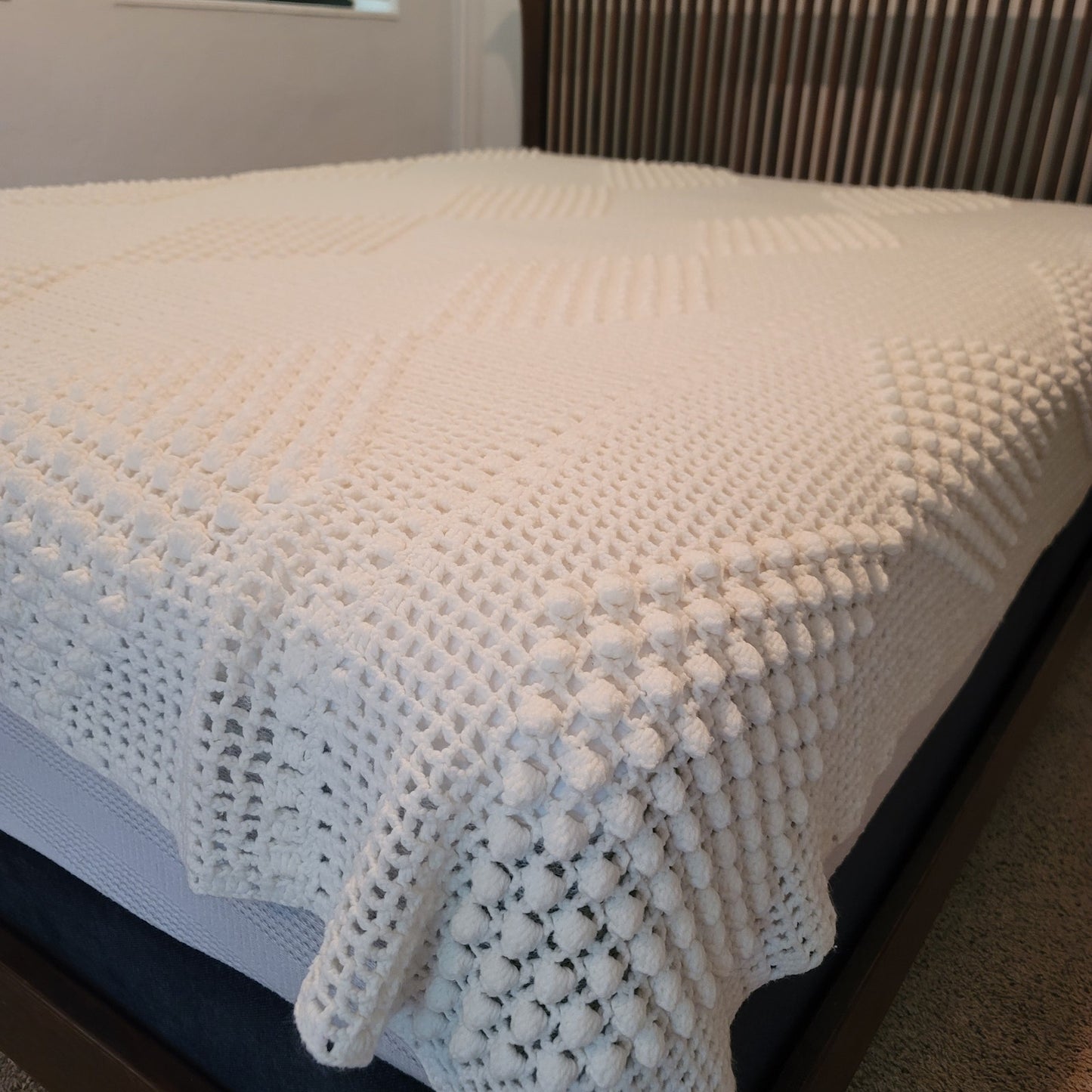 AMAZING handmade crochet blanket coverlet white geometric queen full bedspread