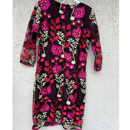 Alexia Admor Floral Overlay black red Dress Size 2 Embroidery gold Cocktail NEW