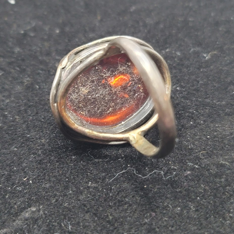 Vintage Navajo Modernist Baltic Amber & .925 Silver Ring