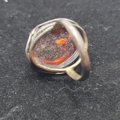 Vintage Navajo Modernist Baltic Amber & .925 Silver Ring