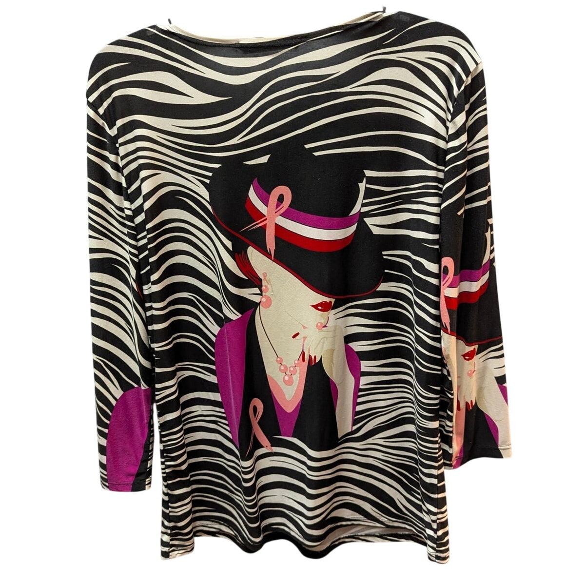 Peter Nygard Zebra Graphic Tunic Top VINTAGE Medium Black White Knit Blouse