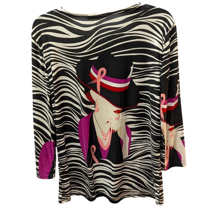 Peter Nygard Zebra Graphic Tunic Top VINTAGE Medium Black White Knit Blouse