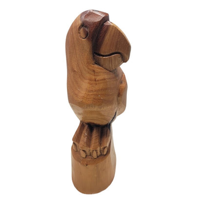 Artisan Hand-Carved Tropical Wood Parrot Figurine - Signed tropical Bird Avian