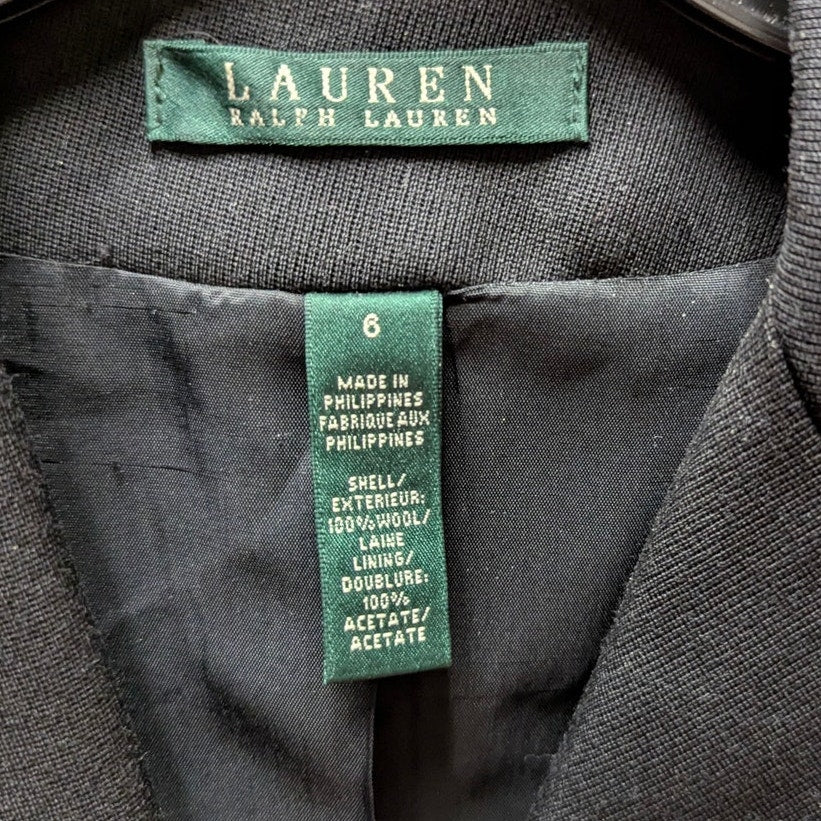Lauren Ralph Lauren Crest Blazer Black Wool Gold Button Size 6 Dark Academia