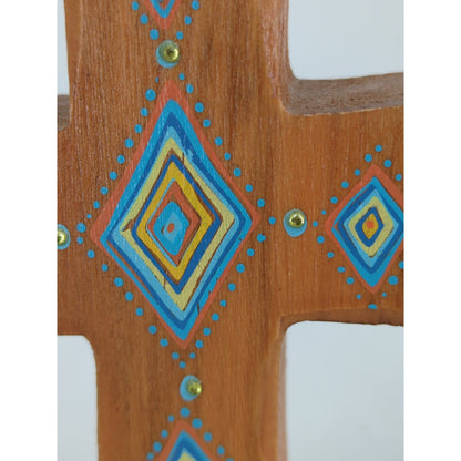 Natural Life Bohemia Hand Painted Standing Wooden Cross Folk Art Southwest Style