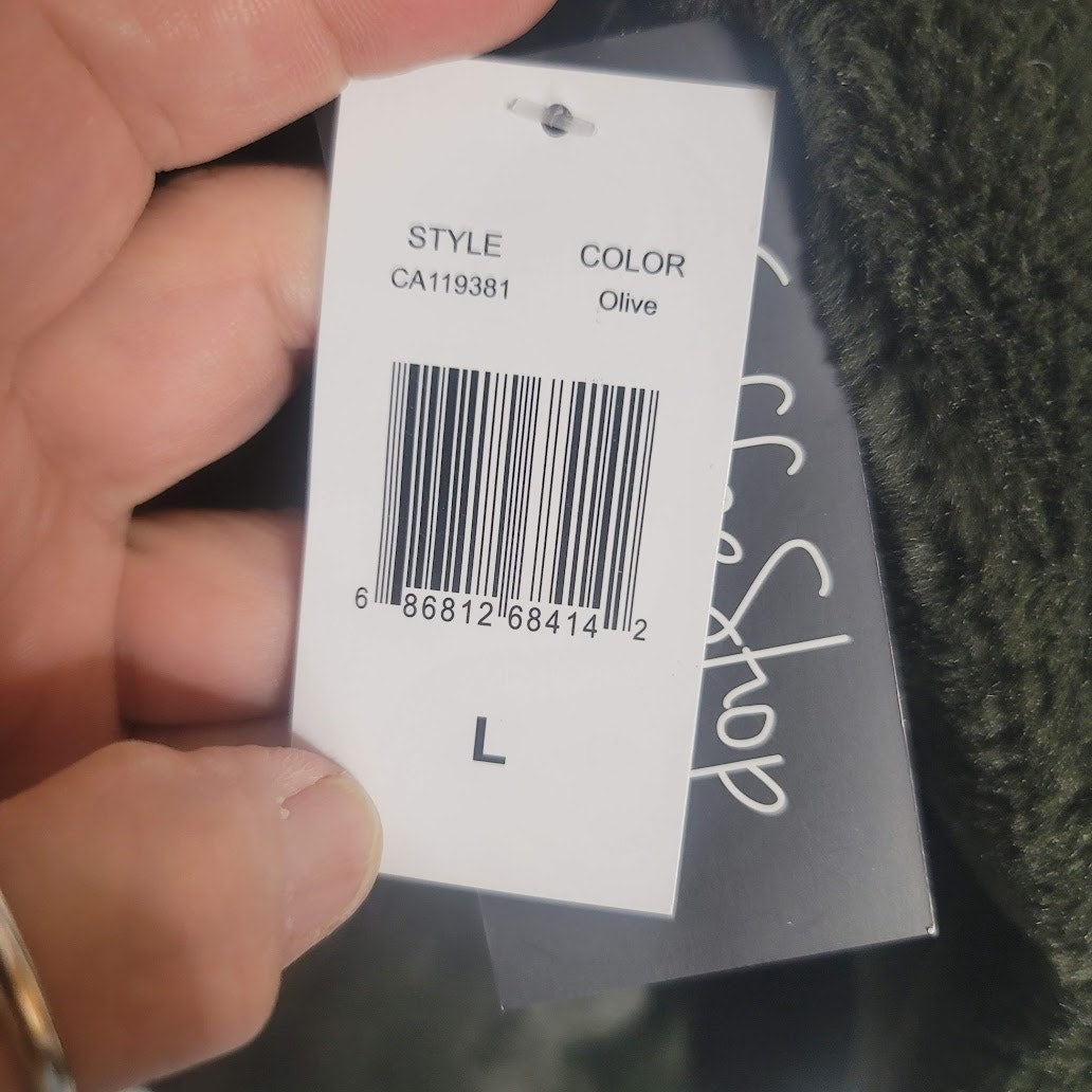Coffee Shop NY size Large NEW Olive Green Women's Faux Fur Hooded Jacket Coat