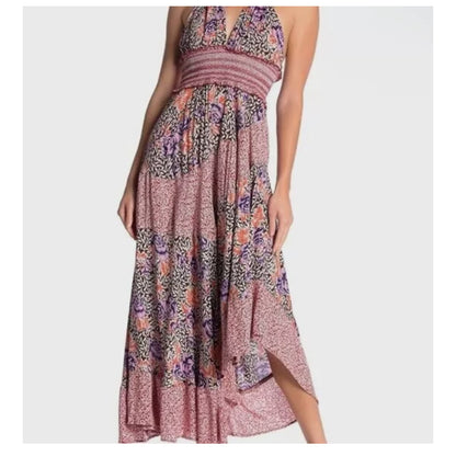 Free People Gabriela Patchwork Halter Slip Dress Maxi SMALL NEW Summer Floral