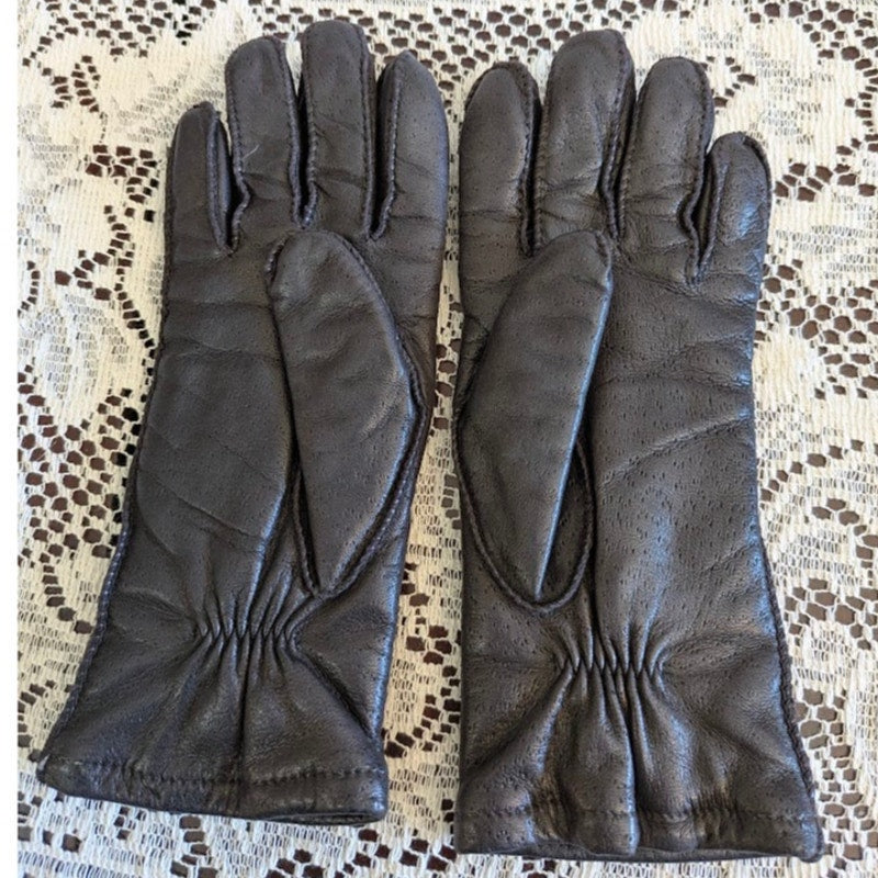 Vintage Dark Espresso Brown Leather Gloves Thinsulate Small Dark Academia Winter