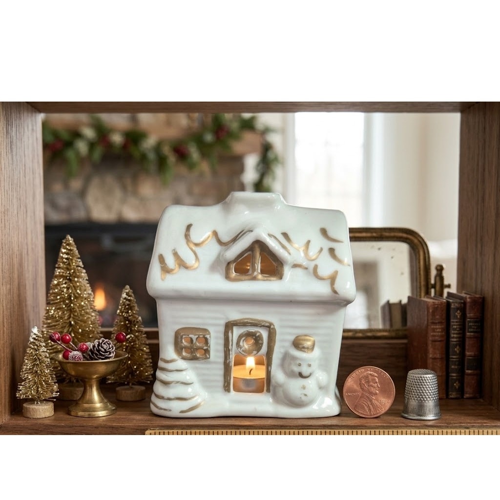 Vintage J.S.N.Y. Ceramic Christmas Village House Tea Light Holder