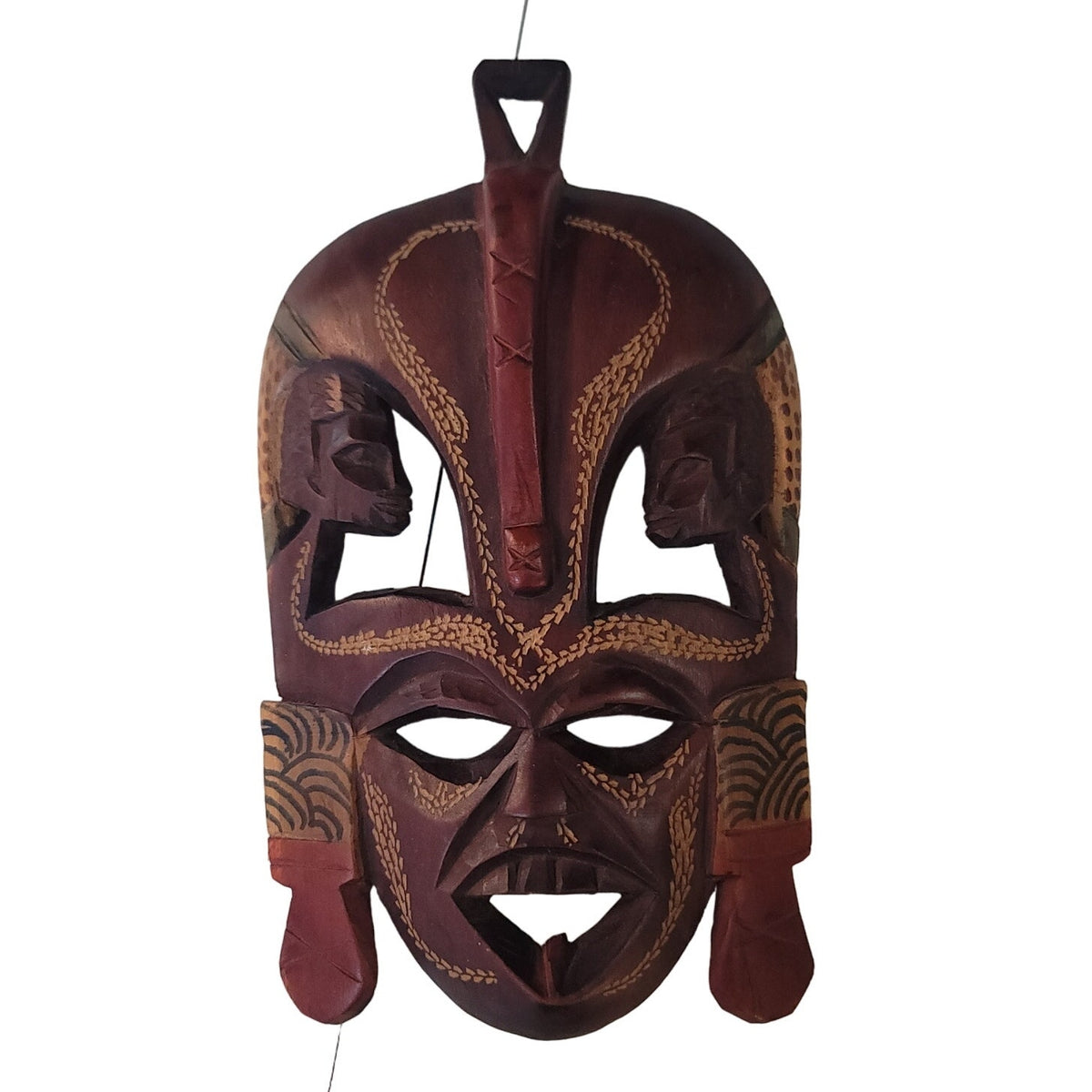 Wooden Hand Carved African Tribal Mask Folk Art Wall Hangar Decor WOOD PAINTED
