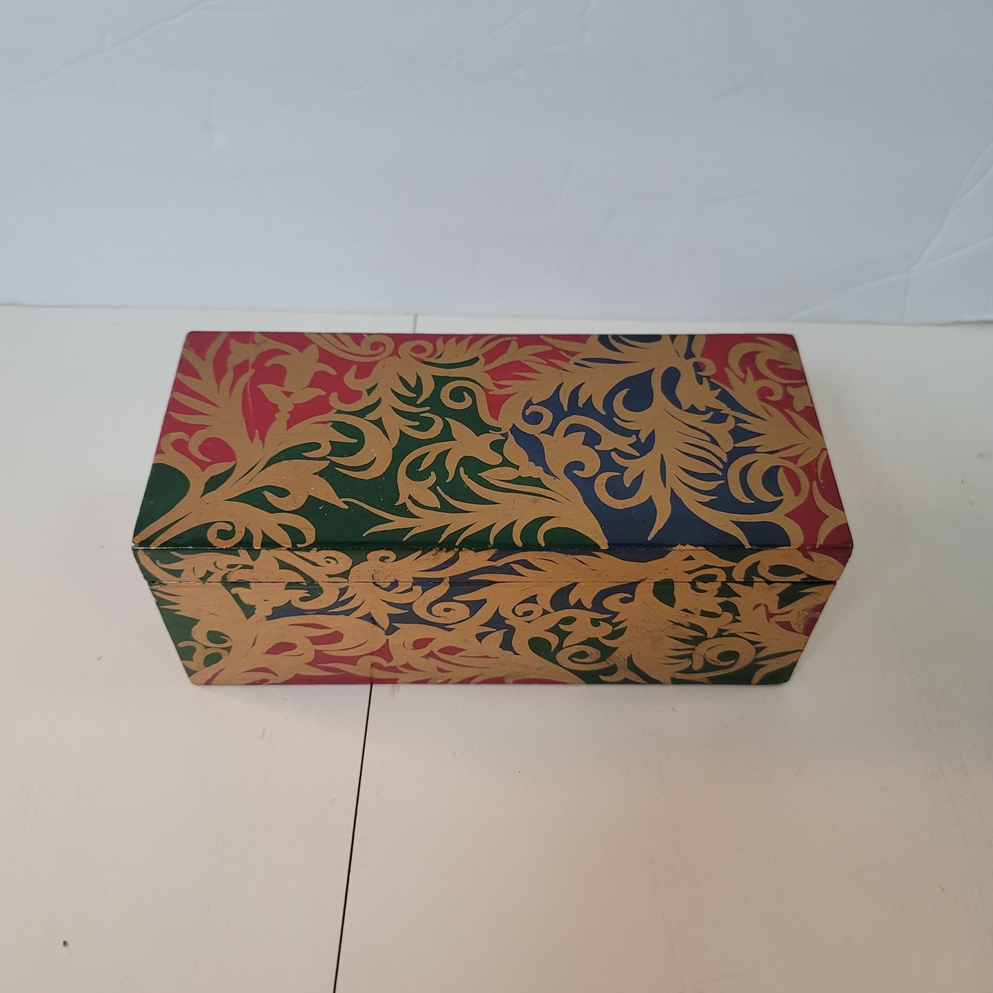 Lacquer box Multicolor Rectangle Black gold Blue ITALIAN Swirl 9"x4" x4" Stash