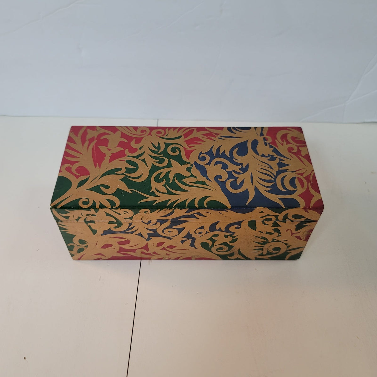 Lacquer box Multicolor Rectangle Black gold Blue ITALIAN Swirl 9"x4" x4" Stash