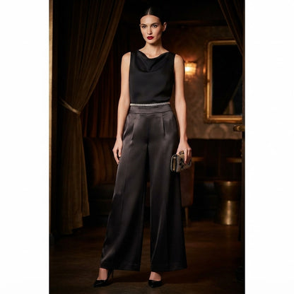 Antonio Melani Size 4 Satiny Shiny flat front side zip wide leg Pants Evening