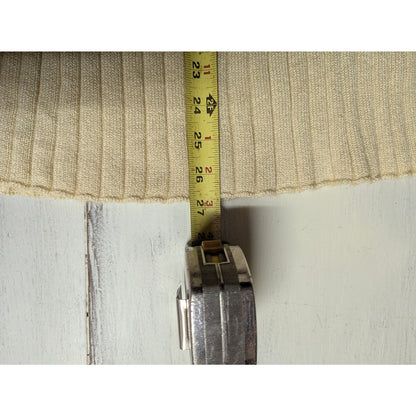 Vintage Cream Ribbed Knit Midi Pencil Skirt 10 Coastal Grandmother Minimalist