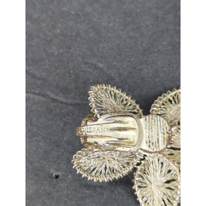 Vintage Gold Flower Clip On Earrings Mid-Century Open Work Textured Retro