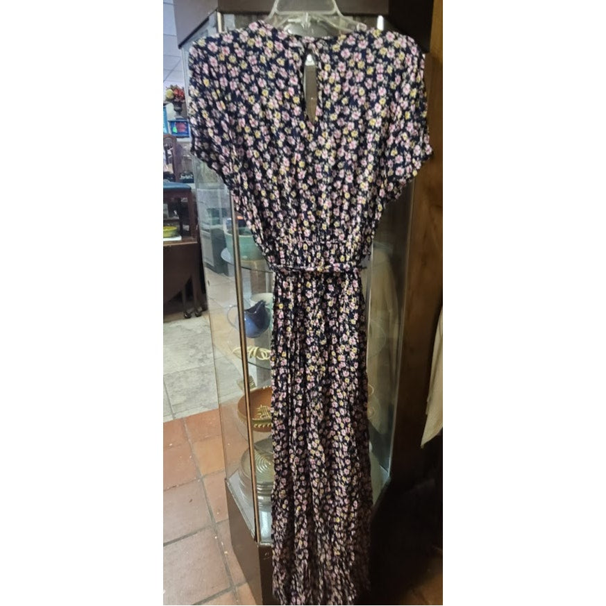 Velvet Torch Size Medium blue Floral Print Midi Dress Faux Wrap V-neck NEW Belt