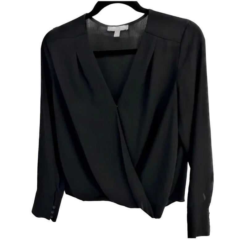 Chelsea28 Faux Wrap Black Sheer Blouse Top V Neck Long Sleeve Size XL Womens NEW