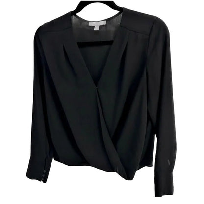 Chelsea28 Faux Wrap Black Sheer Blouse Top V Neck Long Sleeve Size XL Womens NEW