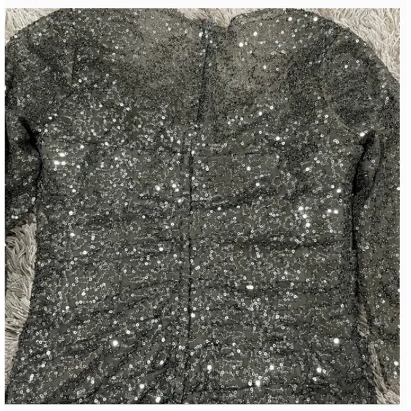 La Femme 28065 Gunmetal Sequin Gown Size 12 Formal Maxi Wedding 3/4 Sleeve NEW
