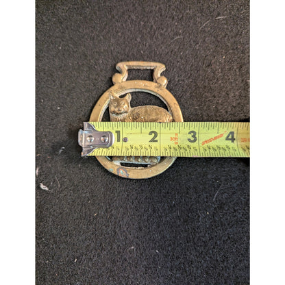Antique Isle Of Man Manx Cat Horse Brass Harness Medallion Martingale Work Horse