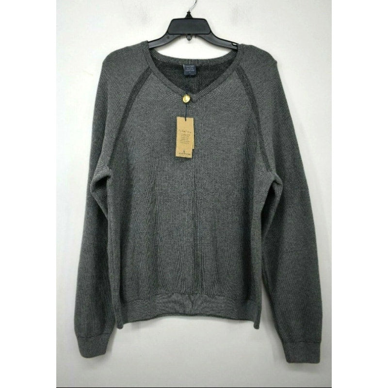 Tailor Vintage-Reversible Knit Pullover Sweater Long Sleeves V-Neck Gray XL