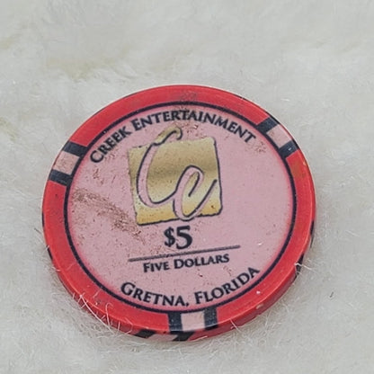 Vintage Creek Entertainment $5 Gretna Florida Poker Chip Rare Collectible Casino
