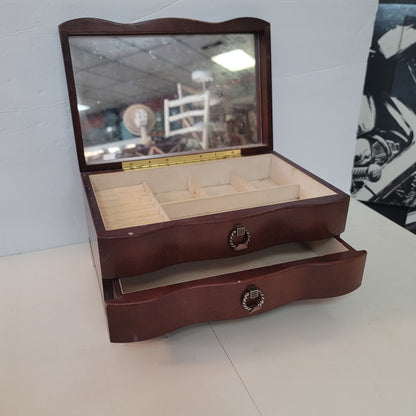 Vintage Burl wood jewelry box Rings necklace cufflinks 2 Compartment Vanity