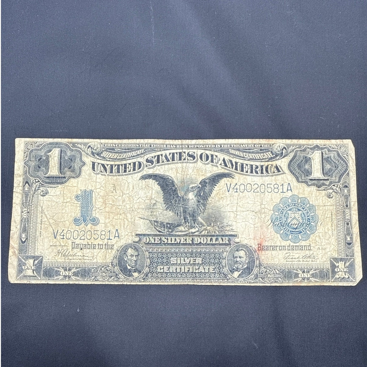 Vintage 1899 $1 Silver Certificate Black Eagle Serial V40020581A Speelman White