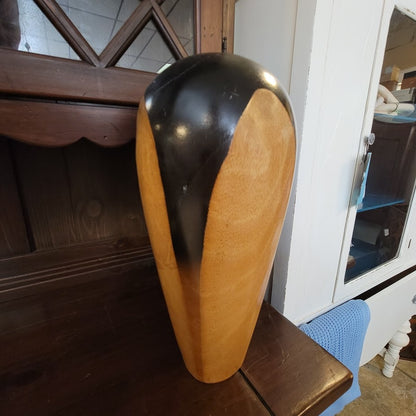 Large Two Tone Wood Vase Handcrafted Thailand Organic Modern Minimalist 16.5"