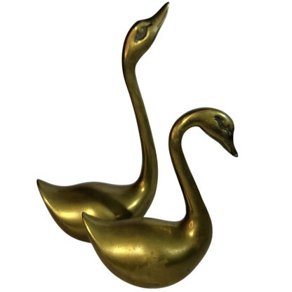 Vintage Brass Swan Pair Korea MCM Mid Century Modern Large Small 8.5" & 5.5"