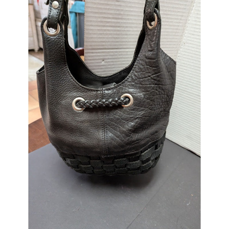 Longaberger To Go Woven Basket Braided Black Leather satchel Shoulder Bag Purse