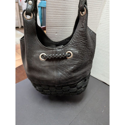 Longaberger To Go Woven Basket Braided Black Leather satchel Shoulder Bag Purse