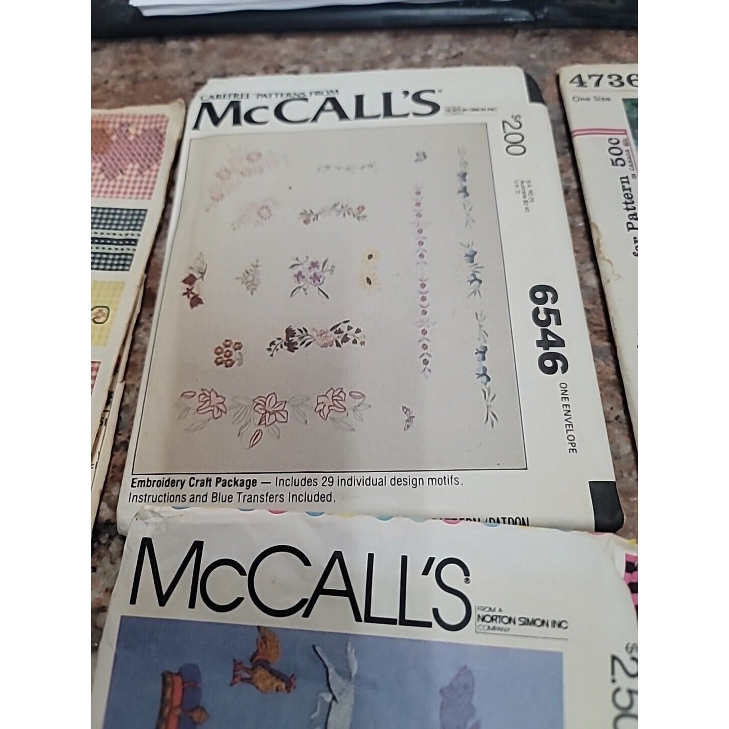 Vtg LOT OF 7 embroidery Flowers letters Sewing Pattern Vogue Simplicity McCall's