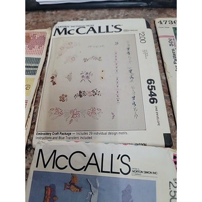 Vtg LOT OF 7 embroidery Flowers letters Sewing Pattern Vogue Simplicity McCall's