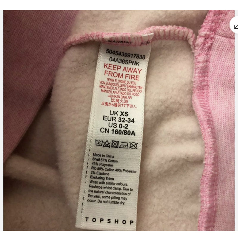 Topshop Womens Cropped Sweatshirt Puff Sleeve Crew Neck Pullover Pink SMALL 0-2