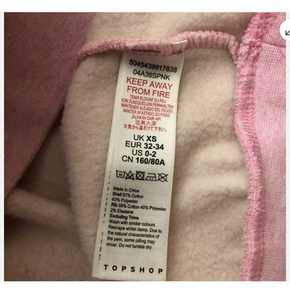 Topshop Womens Cropped Sweatshirt Puff Sleeve Crew Neck Pullover Pink SMALL 0-2