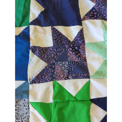Vintage 70s Mixed Calico Star Patchwork Unfinished Quilt Top - 69" x 86" Project