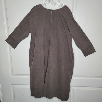Lintu Laulu Japanese Oversize Dress Putty Gray Long Sleeve Pockets Lagenlook