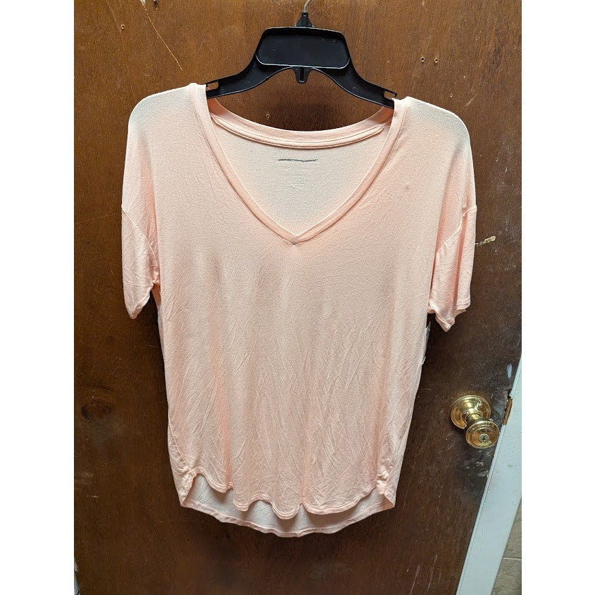NEW American Eagle Vneck short sleeve round hem tee shirt Tshirt Size XS peach