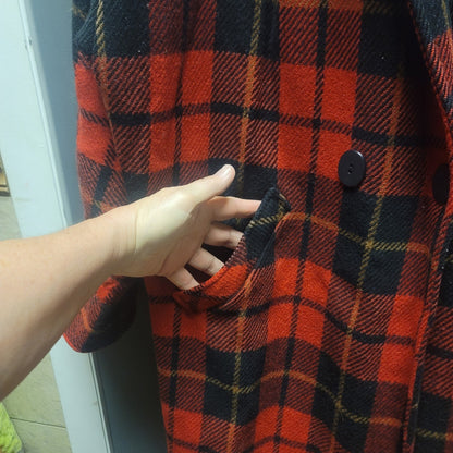 Portrait Vintage Red Black Plaid Wool Duster Coat Goth Grunge Academic Large