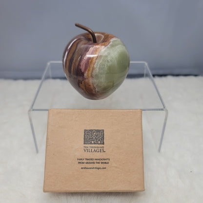 Ten Thousand villages ONYX apple green brown with copper Stem paperweight