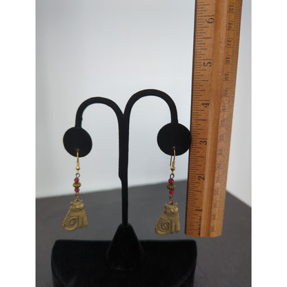 Vintage Brass Brutalist Cat Dangle Earrings 2.5 Inch Whimsical Boho Eclectic