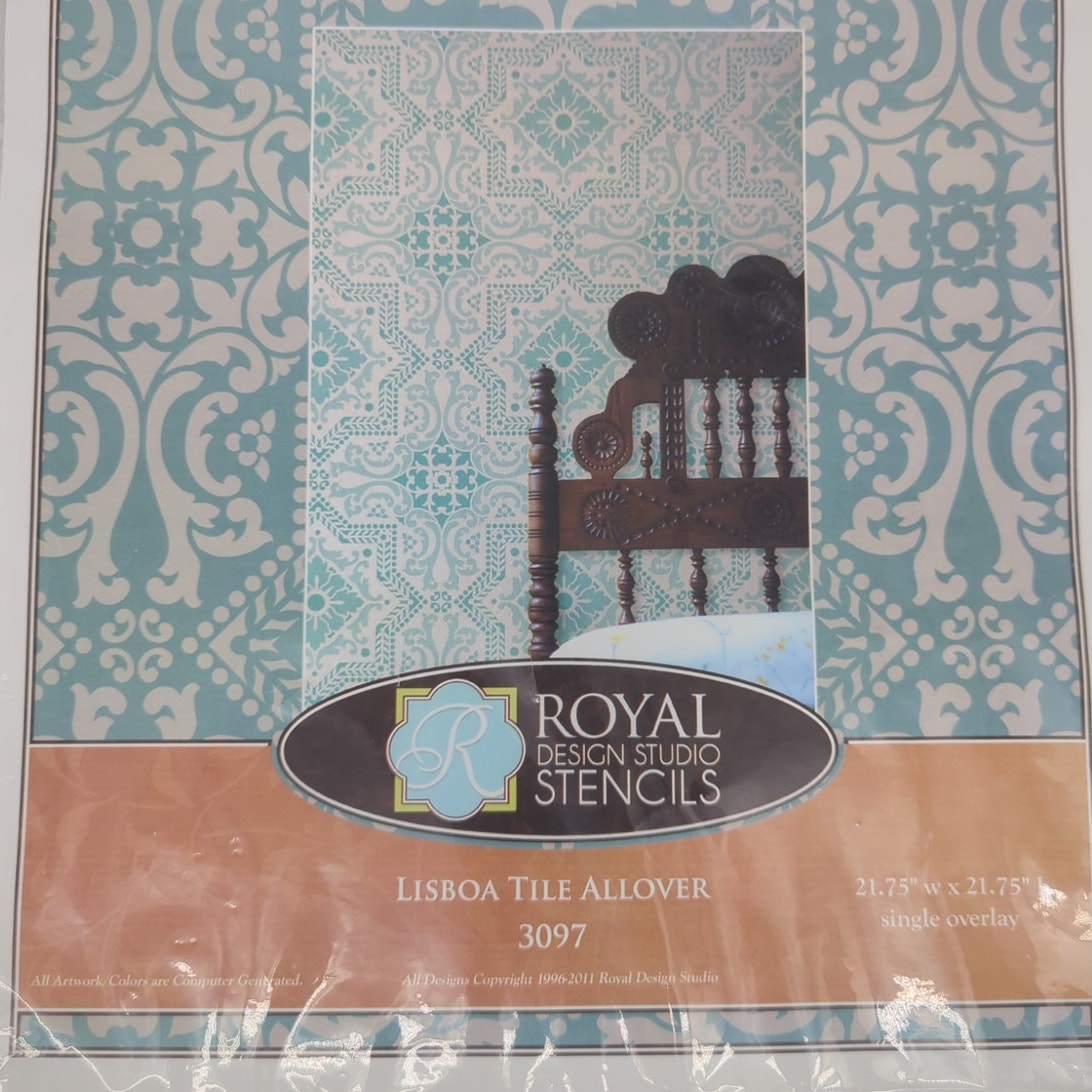 Royal Design Lisboa Tile Allover Wall Stencil 3097Panel Furniture Wall Floor