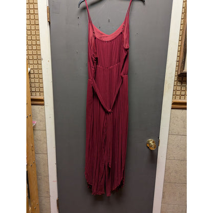 Casual XXL Maroon Spaghetti Strap Wide Leg Belted Jumpsuit Extra Extra Large