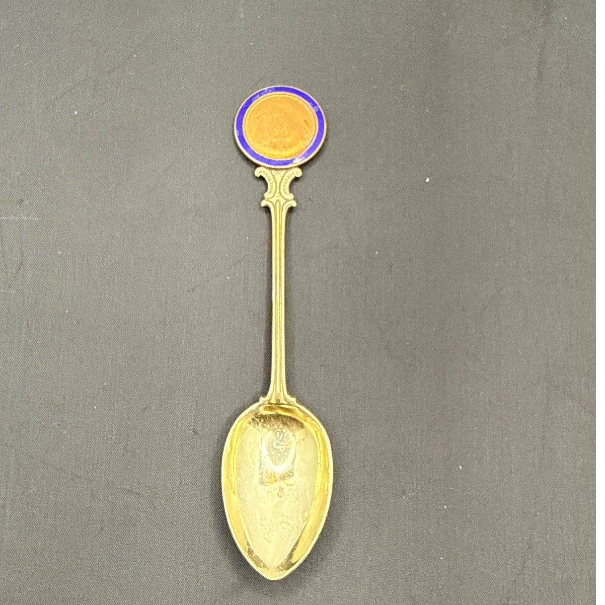 Vintage Stratton Birmingham Enamel Souvenir Spoon Gold Tone Made in England