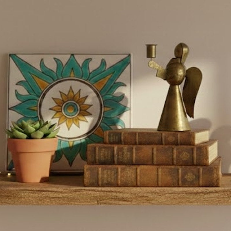Vintage Brass Mexican Angel Candle Holder - Handcrafted Mid-Century Folk Art