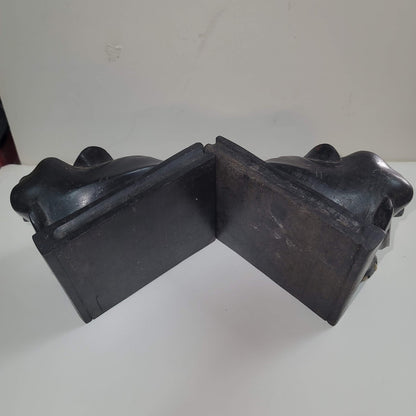 Vintage Elephant Bookends Hand Carved Wooden Ebony wood Bone Accents