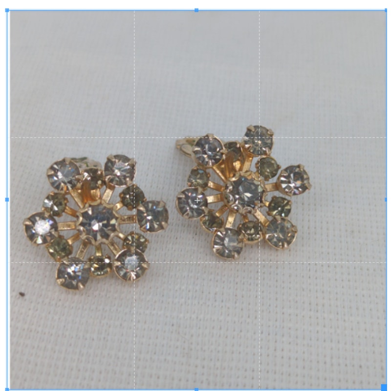 Vintage Gray Crystal Stone Rose Gold Tone Clip On Earrings Retro Glamour