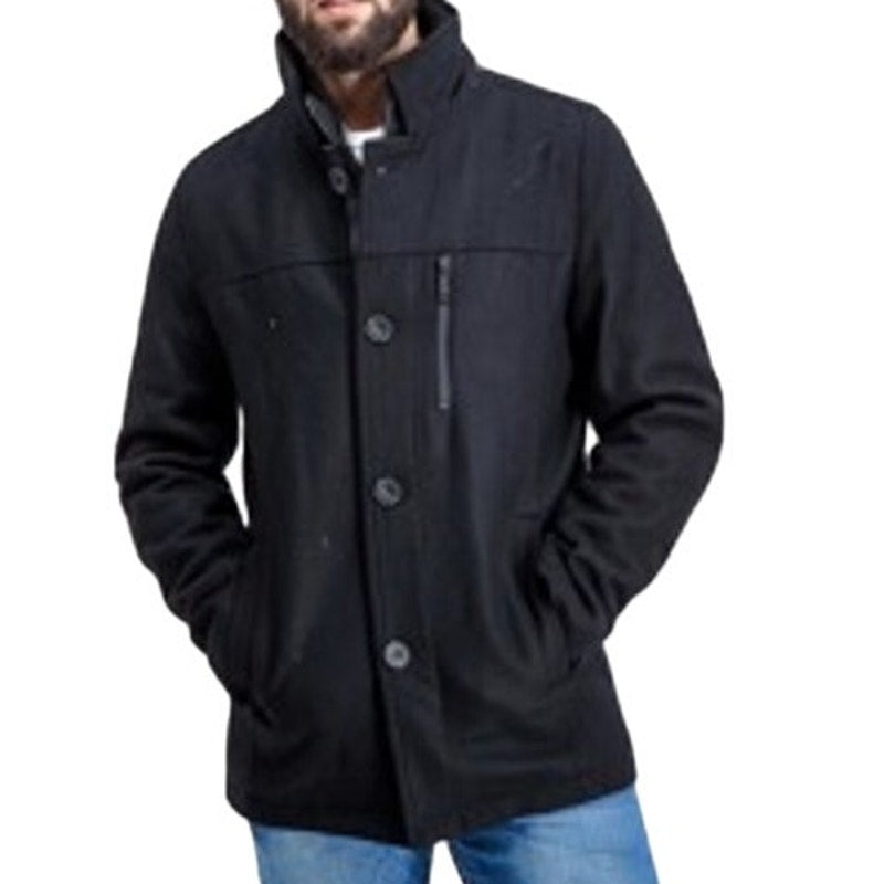 Kenneth Cole Wool Blend Car Coat Black Large Jacket NEW Single Breast pockets
